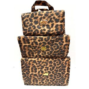 Joy Mangano Set of 3 Better Beauty Case Leopard w/ BONUS JEWELRY CASE HOLDER